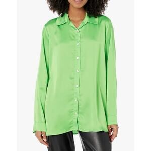 Show Me Your Mumu Womens M Green Smith Button Down Lux Satin Shirt Blouse NEW